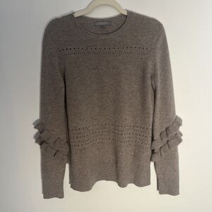 Neiman Marcus Cashmere Collection Sweater Womens‎ Size M Gray Ruffled Sleeve
